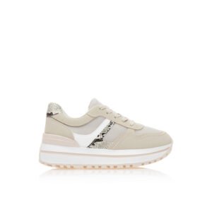 Beige faux leather sneakers with animal print details