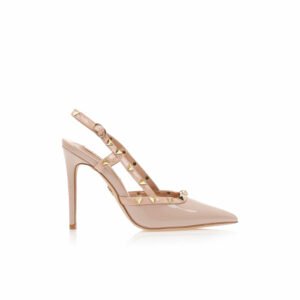 Nude patent mules with gold studs
