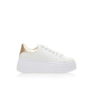 White faux leather platform sneakers with gold detail