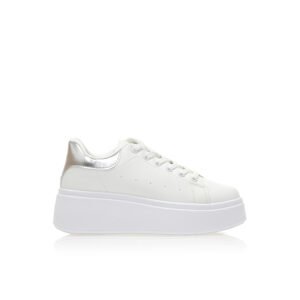 White faux leather platform sneakers with silver detail