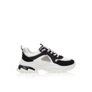 Black fabric and suede sneakers with a rhinestone buckle