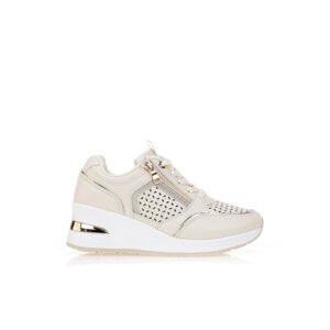 Faux leather sneakers with perforated design Beige