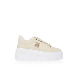 Platform sneakers with teddy bear buckle Beige