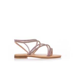 Purple sandals with decorative rhinestones