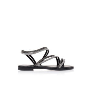 Black sandals with decorative rhinestones