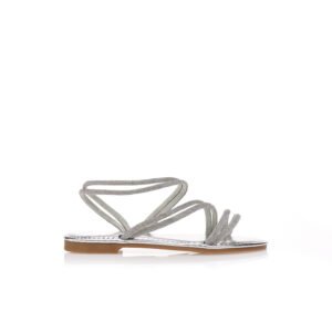 Silver sandals with decorative rhinestones